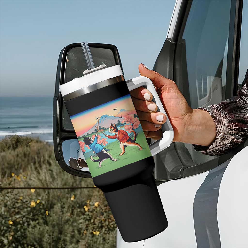 Funny Kendo Cat Tumbler With Handle Samurai Martial Arts - Wonder Print Shop