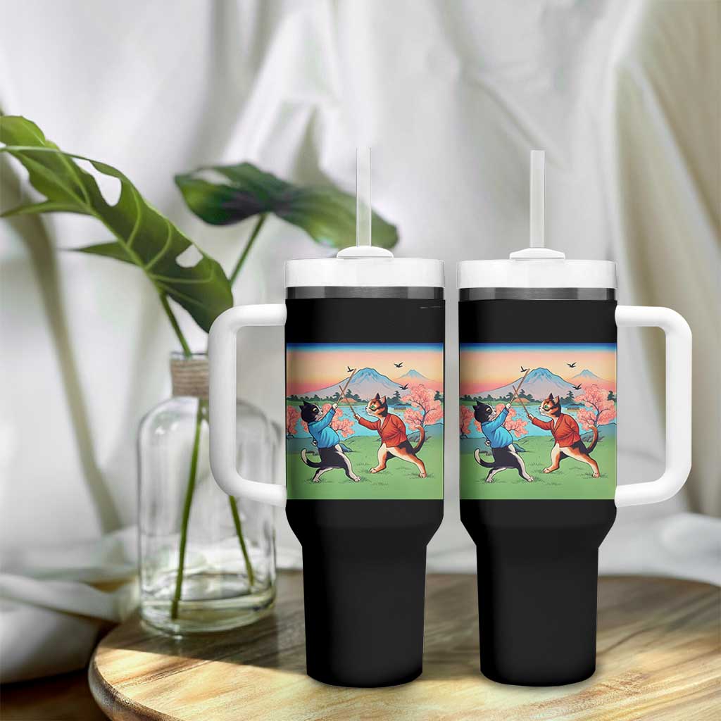 Funny Kendo Cat Tumbler With Handle Samurai Martial Arts - Wonder Print Shop