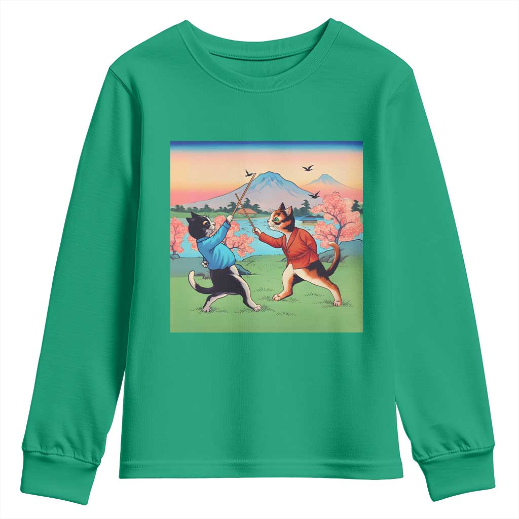 Funny Kendo Cat Youth Sweatshirt Samurai Martial Arts - Wonder Print Shop