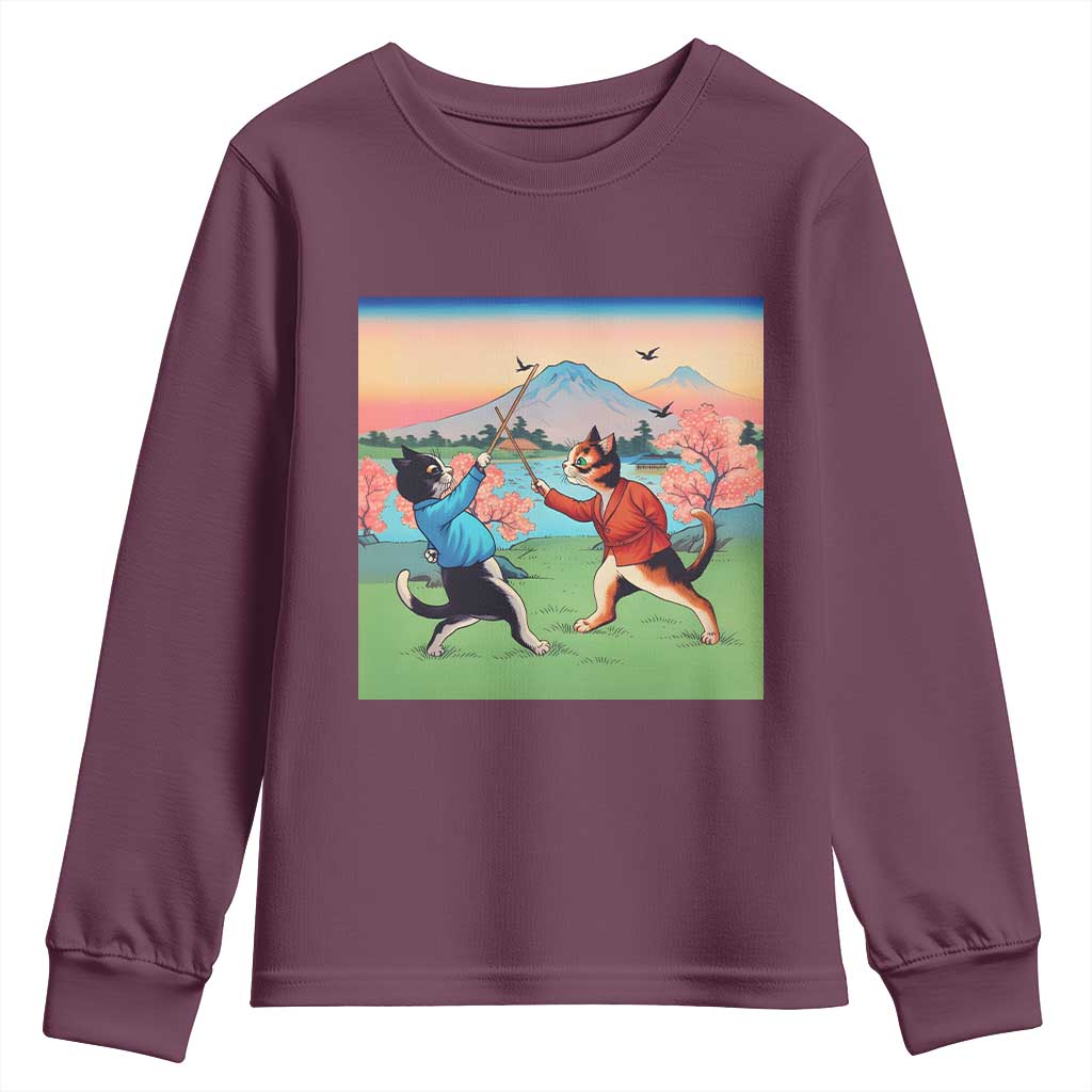 Funny Kendo Cat Youth Sweatshirt Samurai Martial Arts - Wonder Print Shop