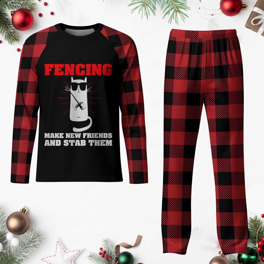 Funny Cat Fencing Plaid Pajama Set Make Me New Friends And Stab Them - Wonder Print Shop
