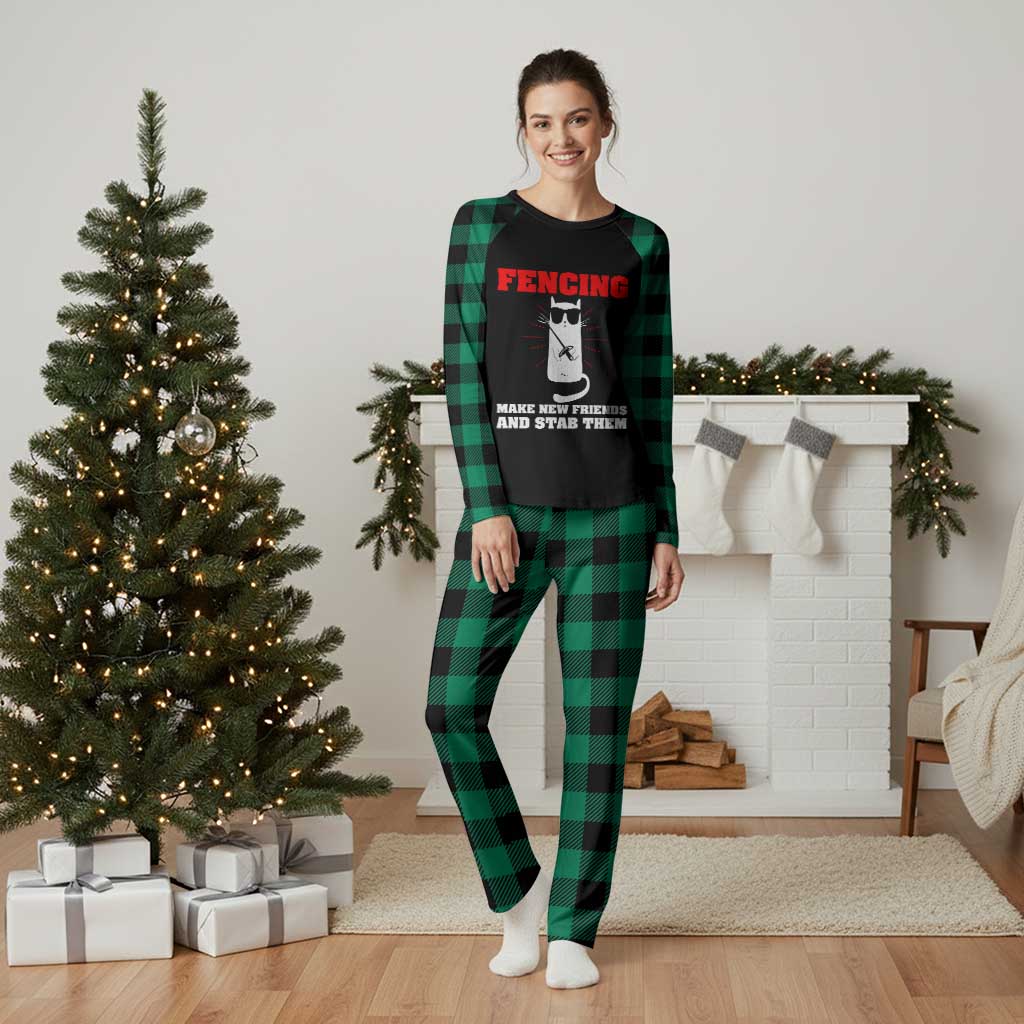 Funny Cat Fencing Plaid Pajama Set Make Me New Friends And Stab Them - Wonder Print Shop