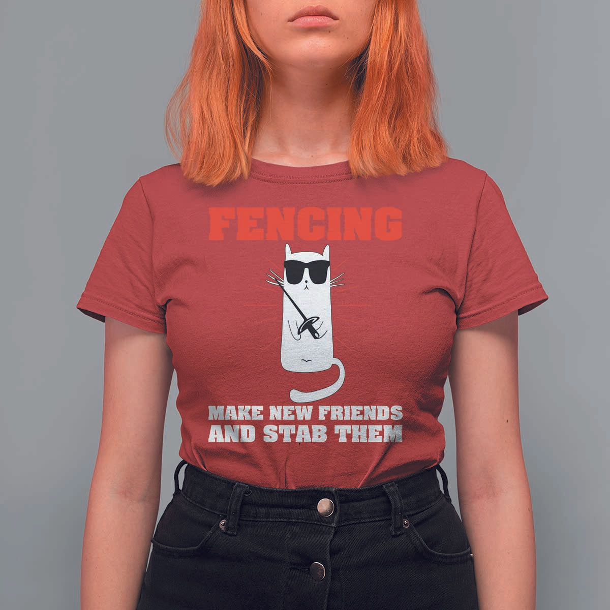 Funny Cat Fencing T Shirt For Women Make Me New Friends And Stab Them - Wonder Print Shop