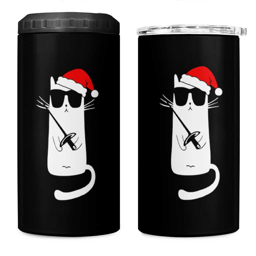 Funny Cat Fencing Christmas 4 in 1 Can Cooler Tumbler Cute Kitty Lover - Wonder Print Shop