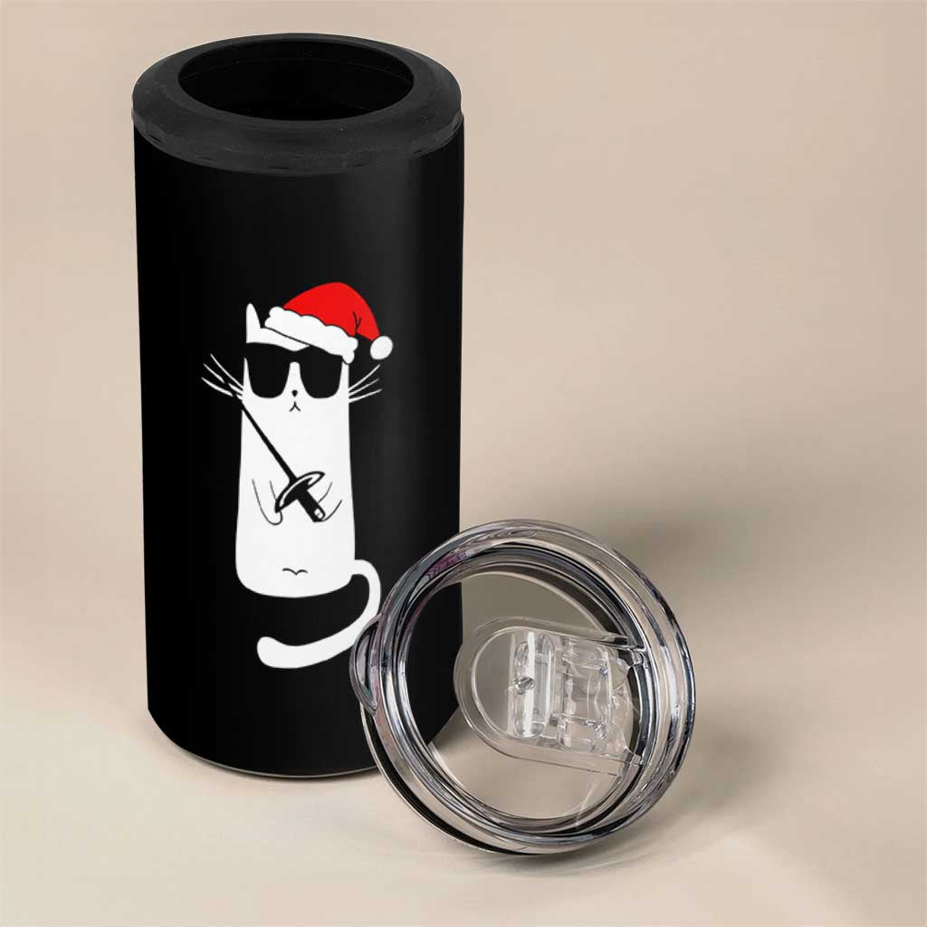 Funny Cat Fencing Christmas 4 in 1 Can Cooler Tumbler Cute Kitty Lover - Wonder Print Shop