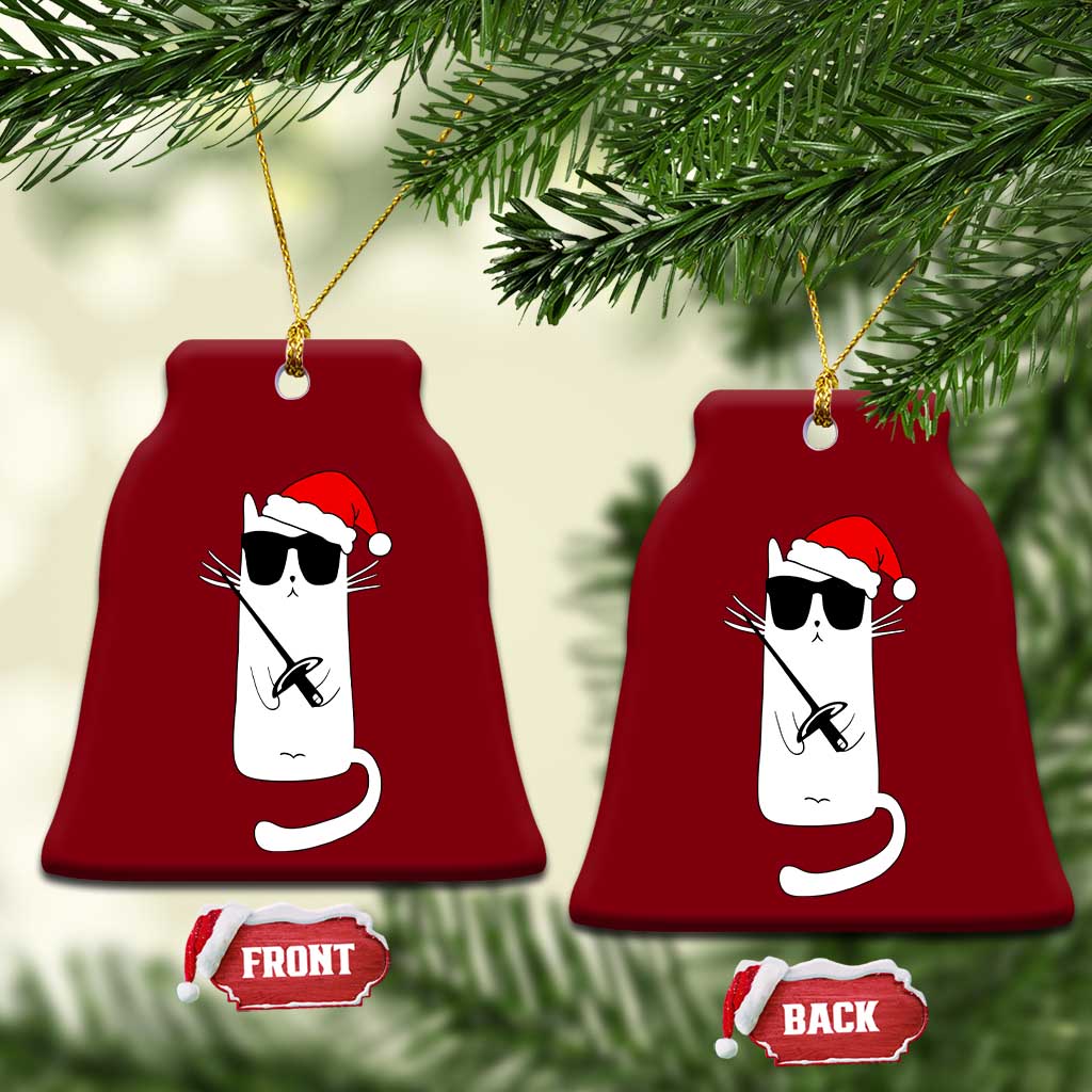 Funny Cat Fencing Xmas Ceramic Ornament Cute Kitty Lover - Wonder Print Shop