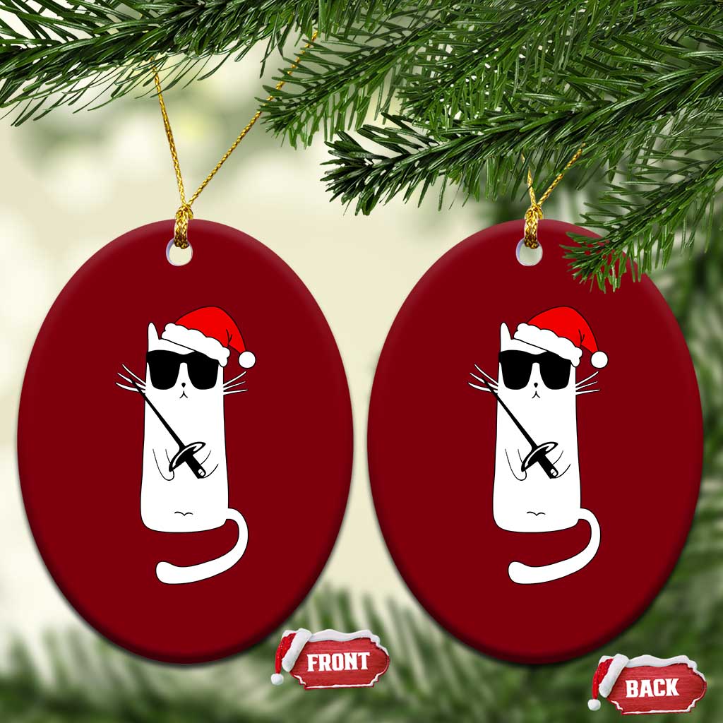 Funny Cat Fencing Xmas Ceramic Ornament Cute Kitty Lover - Wonder Print Shop