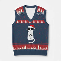 Funny Cat Fencing Xmas V-Neck Knit Sweater Vest Cute Kitty Lover - Wonder Print Shop