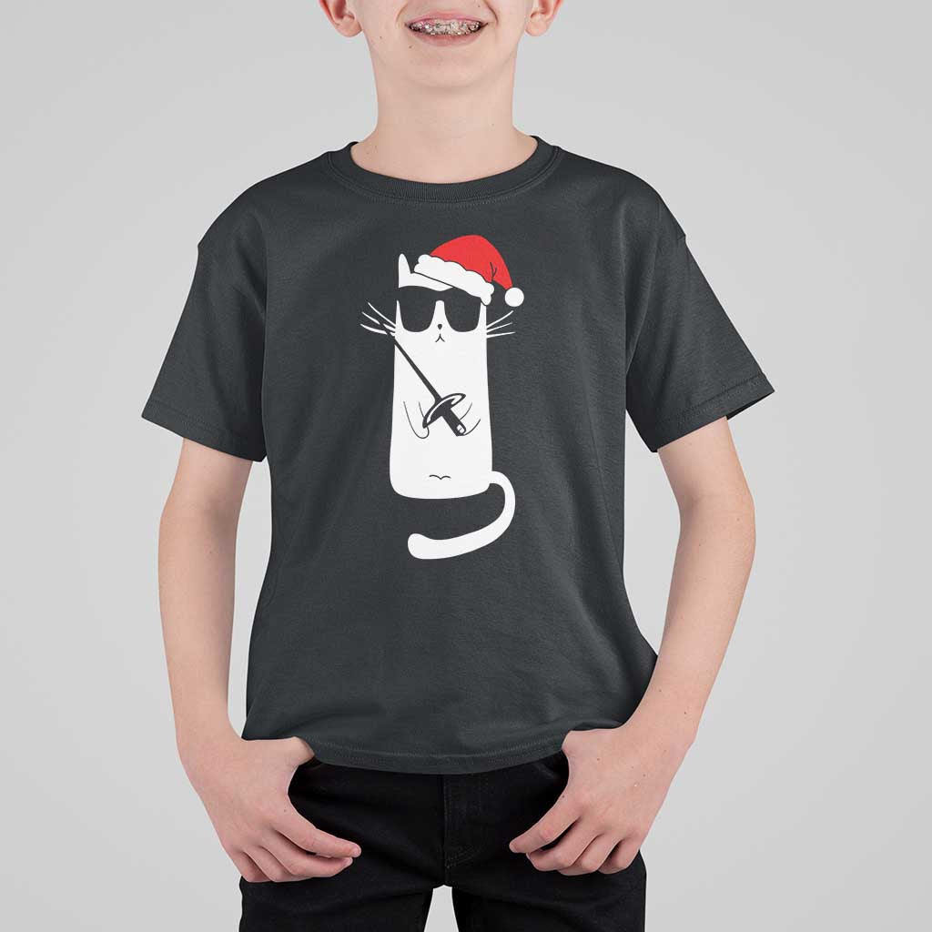 Funny Cat Fencing Christmas T Shirt For Kid Cute Kitty Lover - Wonder Print Shop