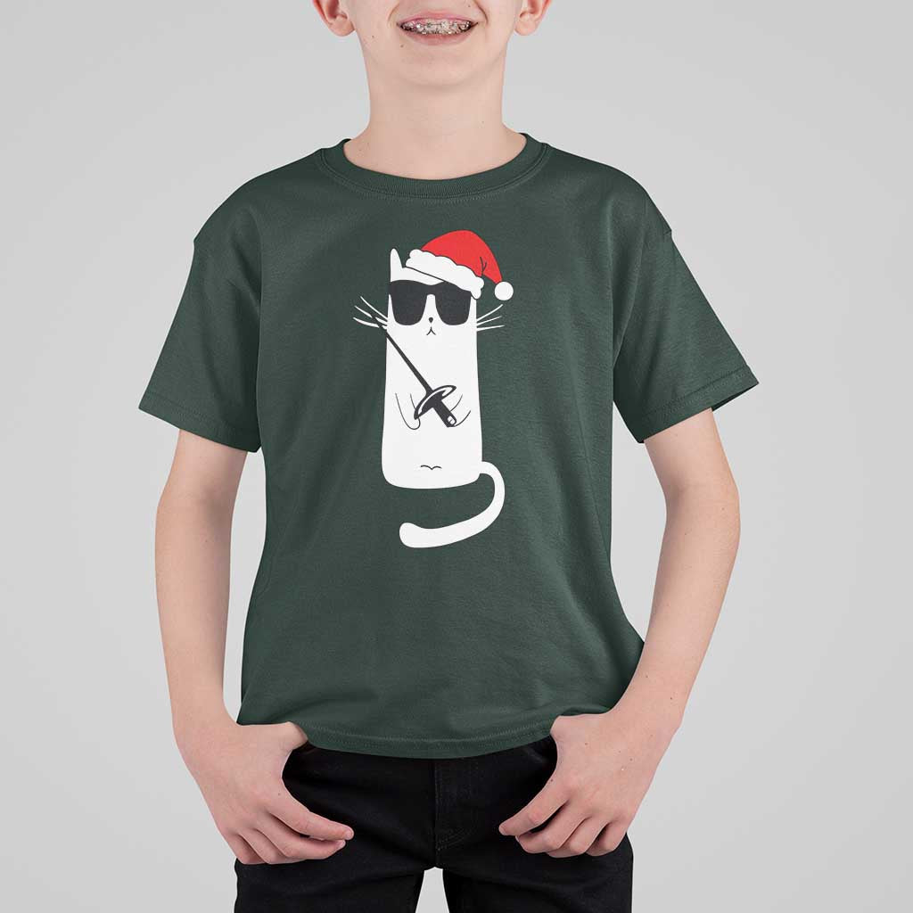Funny Cat Fencing Christmas T Shirt For Kid Cute Kitty Lover - Wonder Print Shop