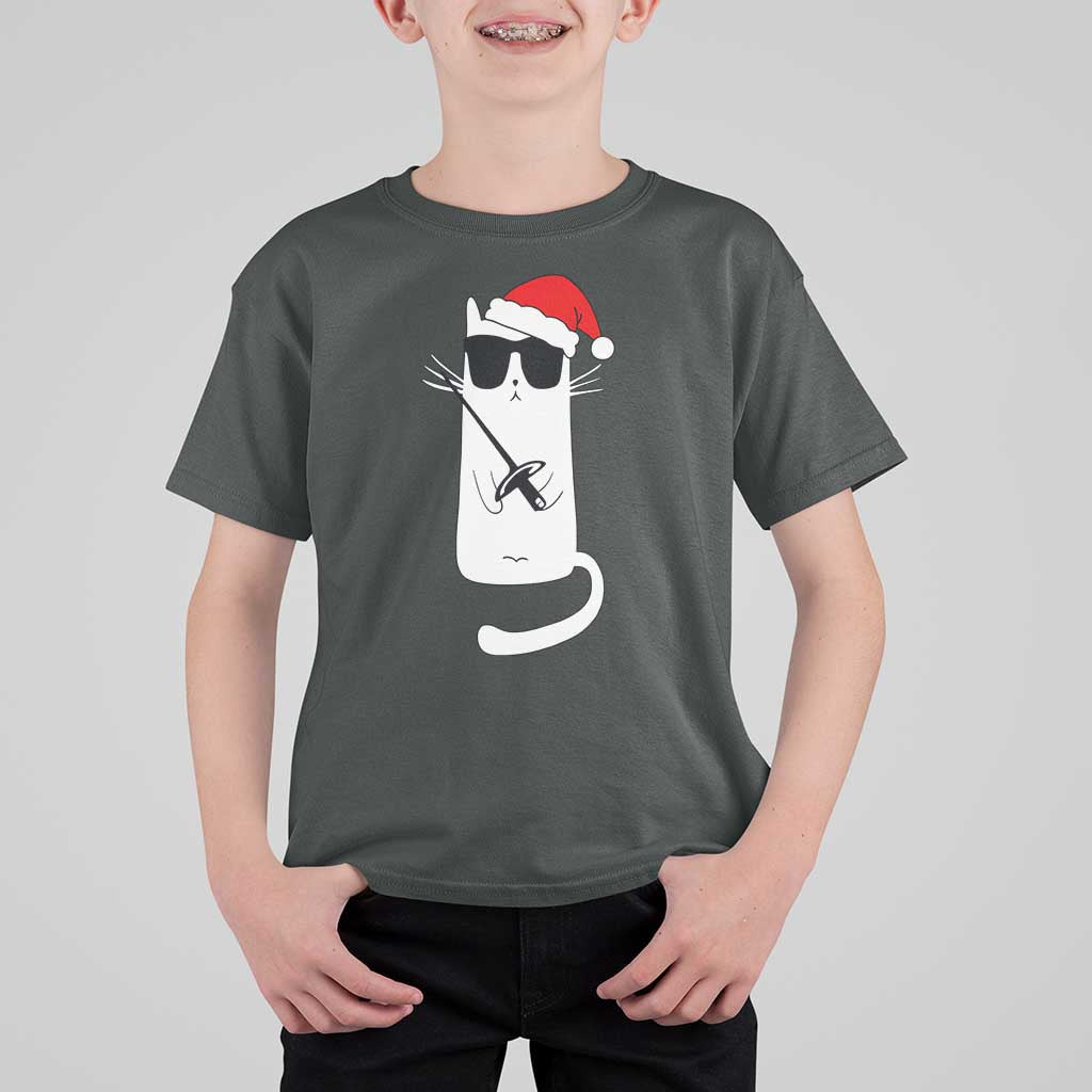 Funny Cat Fencing Christmas T Shirt For Kid Cute Kitty Lover - Wonder Print Shop