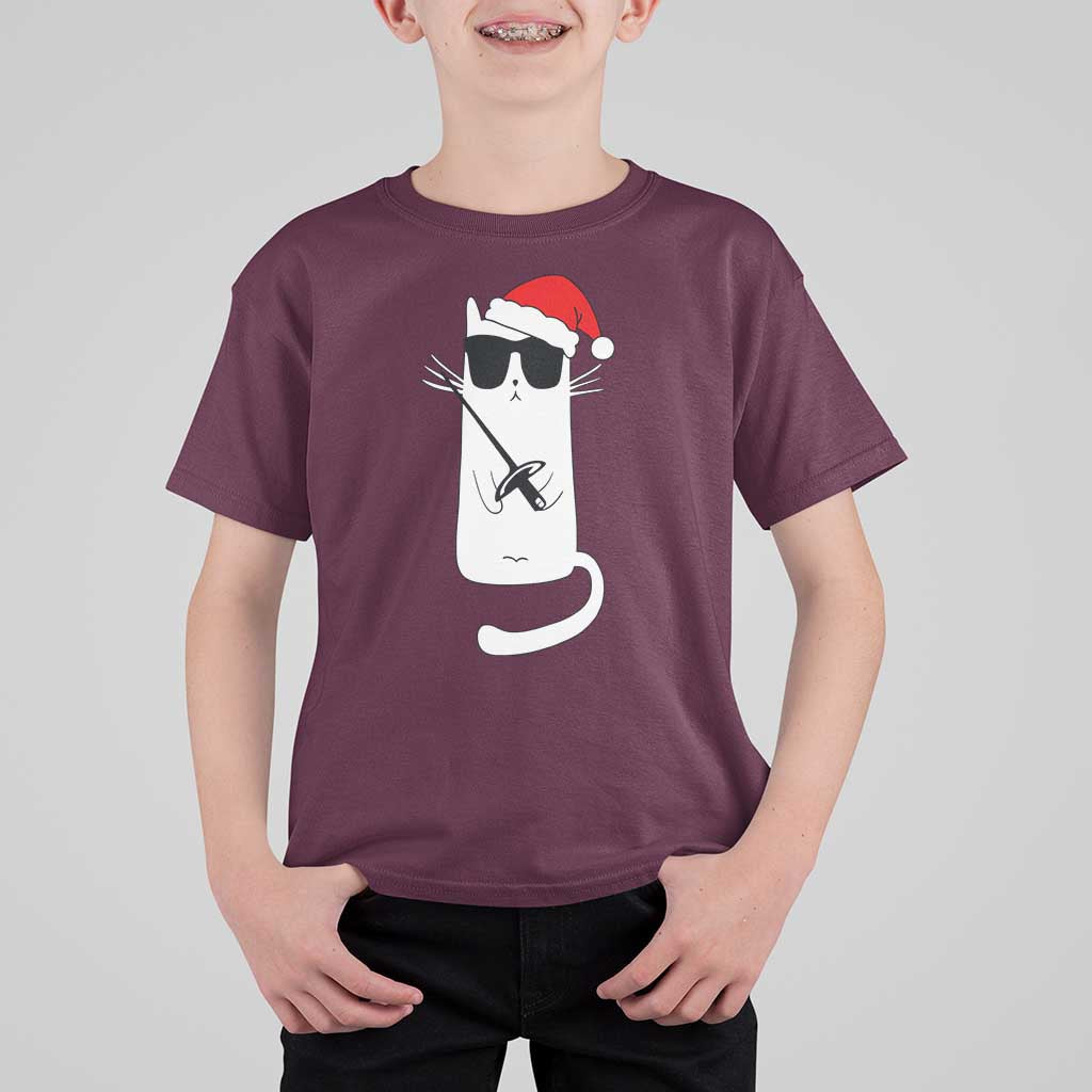 Funny Cat Fencing Christmas T Shirt For Kid Cute Kitty Lover - Wonder Print Shop