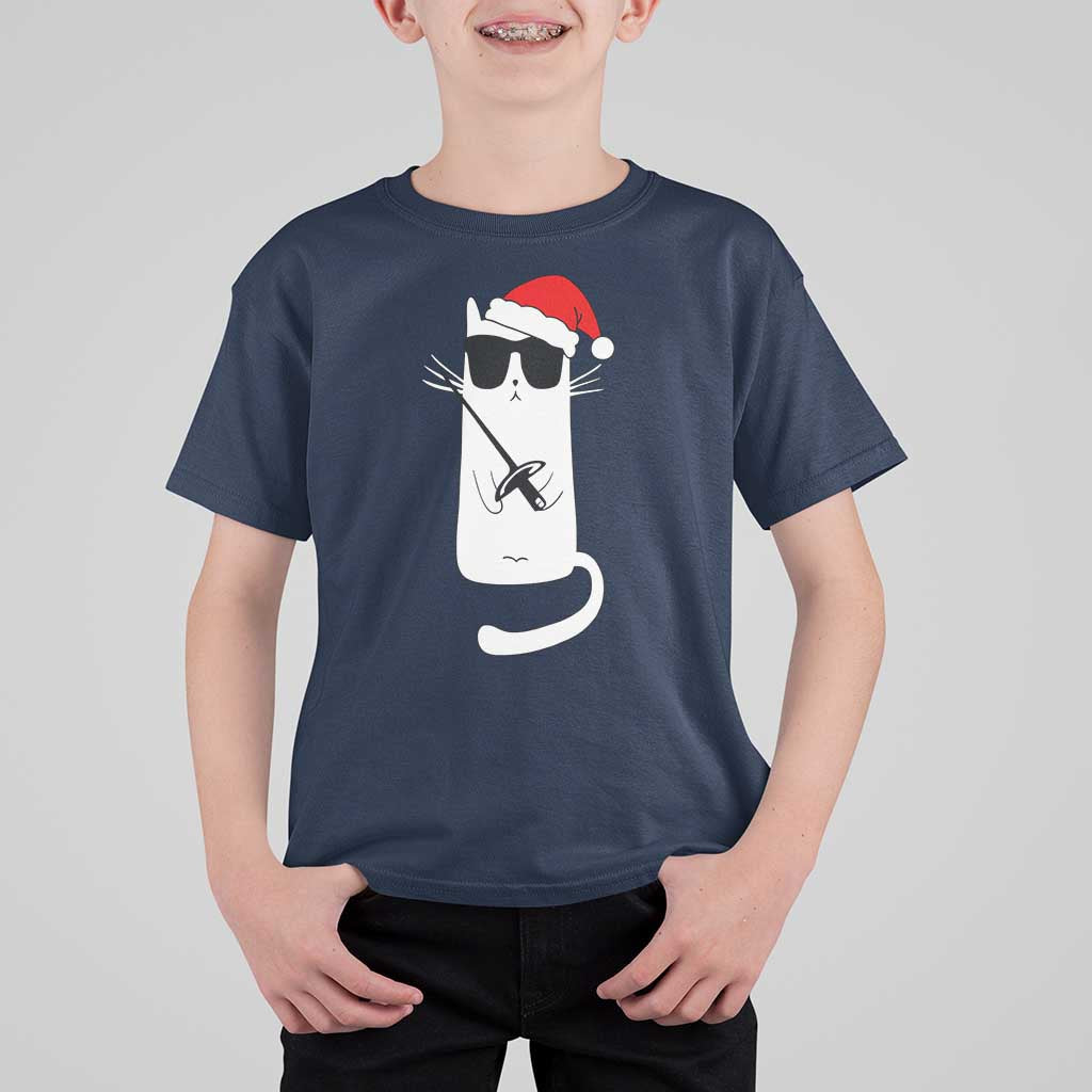 Funny Cat Fencing Christmas T Shirt For Kid Cute Kitty Lover - Wonder Print Shop