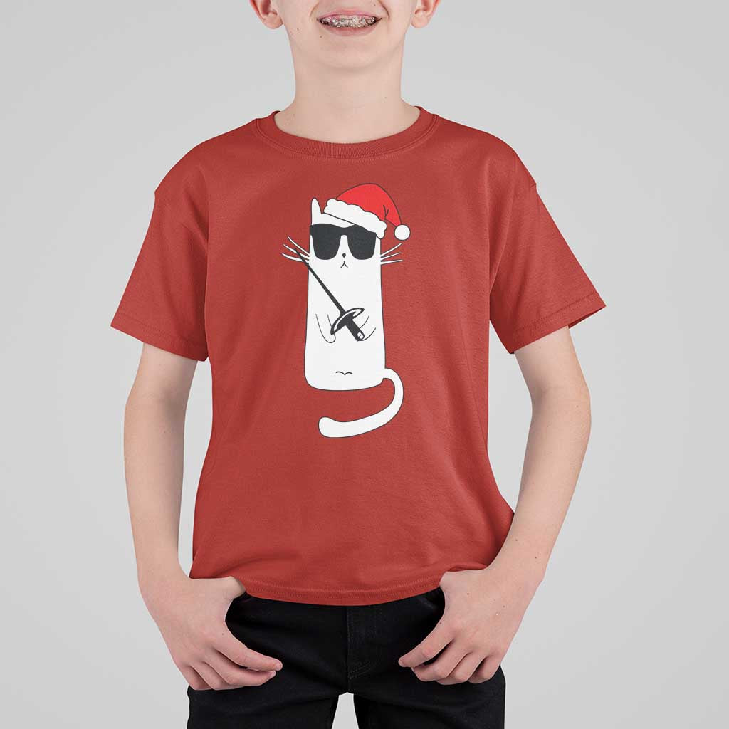 Funny Cat Fencing Christmas T Shirt For Kid Cute Kitty Lover - Wonder Print Shop