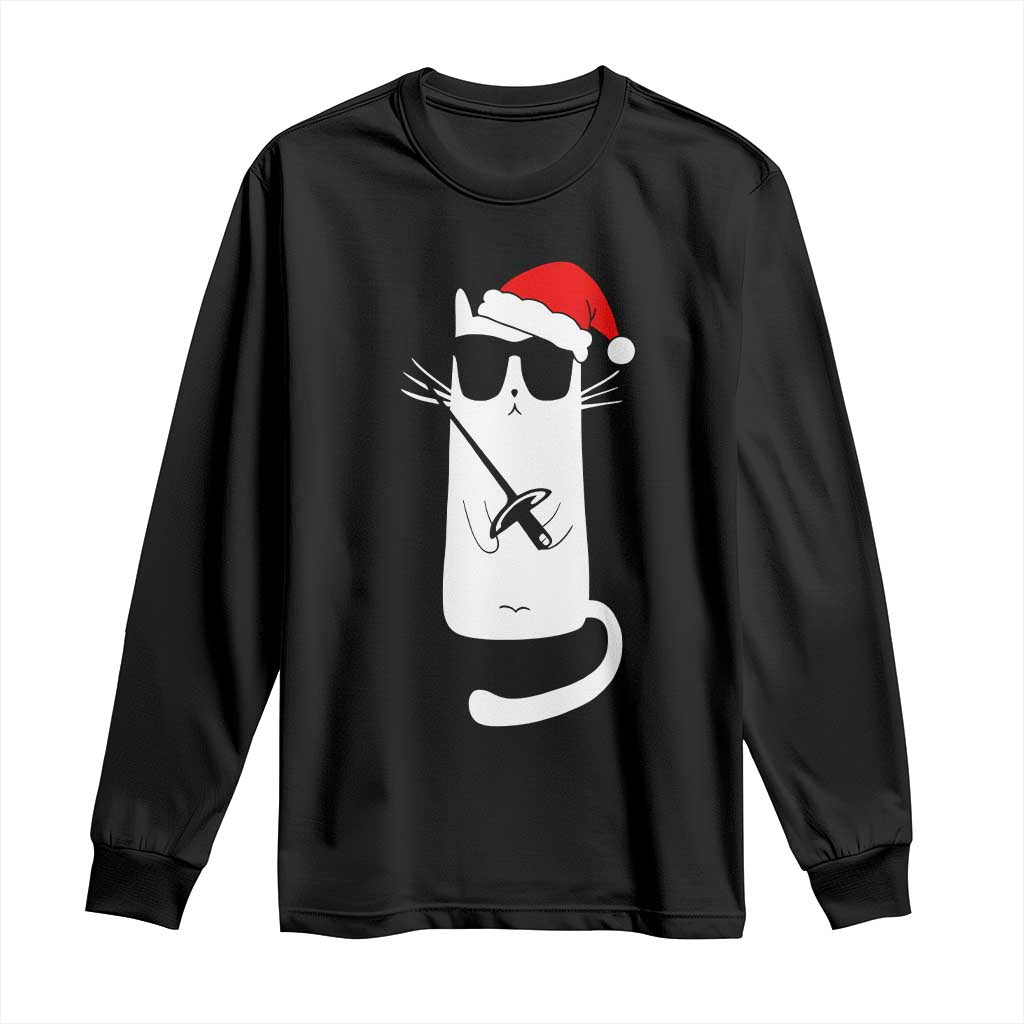 Funny Cat Fencing Christmas Long Sleeve Shirt Cute Kitty Lover - Wonder Print Shop