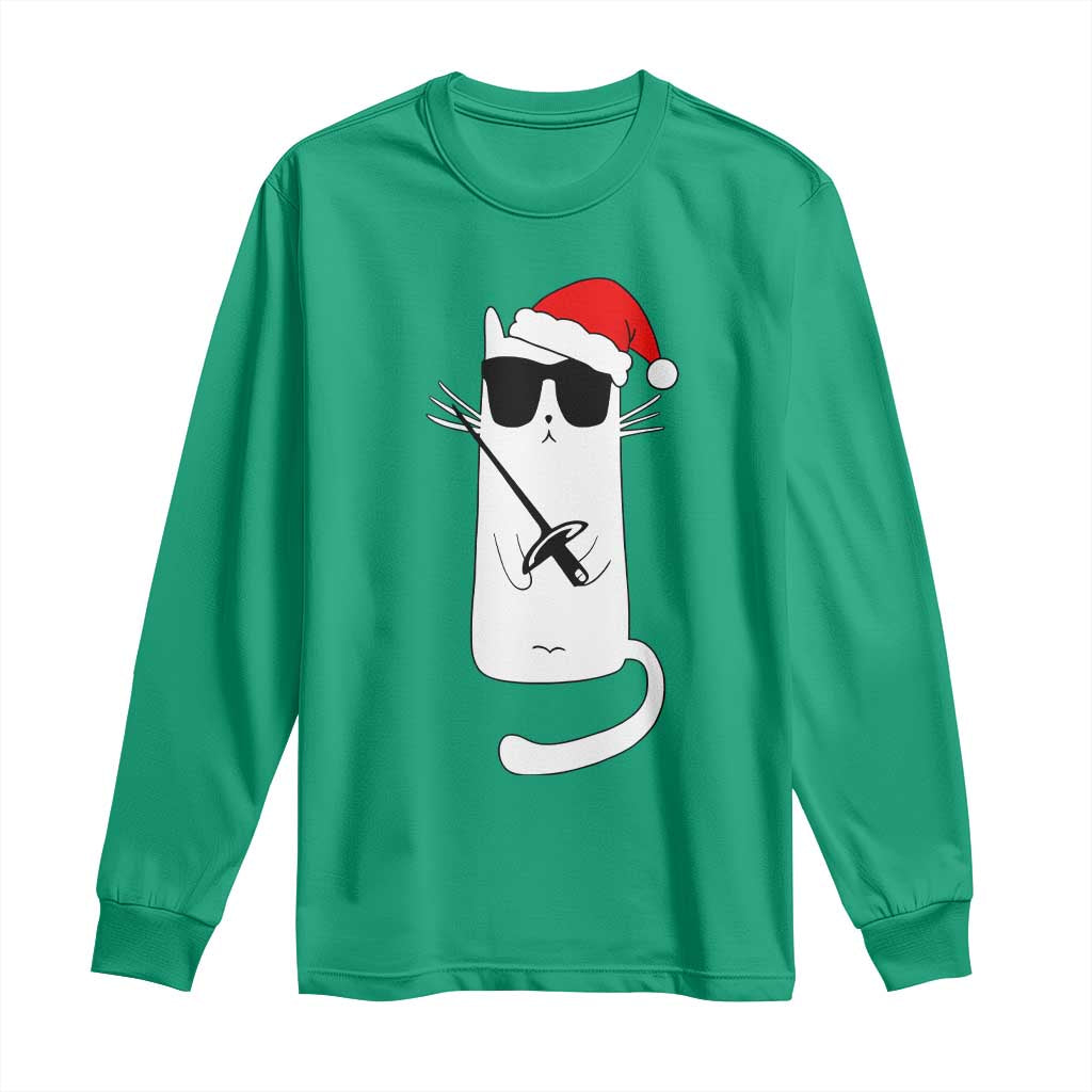Funny Cat Fencing Christmas Long Sleeve Shirt Cute Kitty Lover - Wonder Print Shop