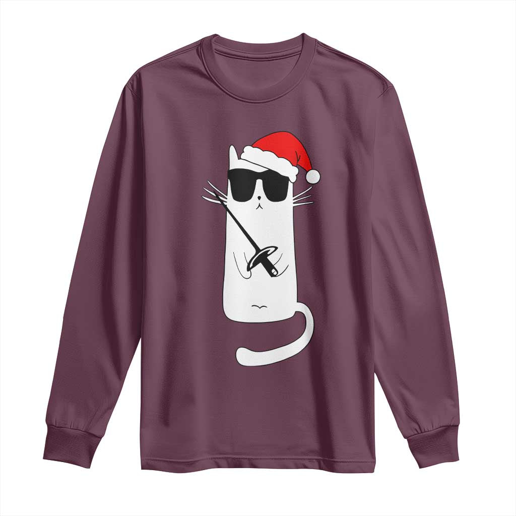 Funny Cat Fencing Christmas Long Sleeve Shirt Cute Kitty Lover - Wonder Print Shop
