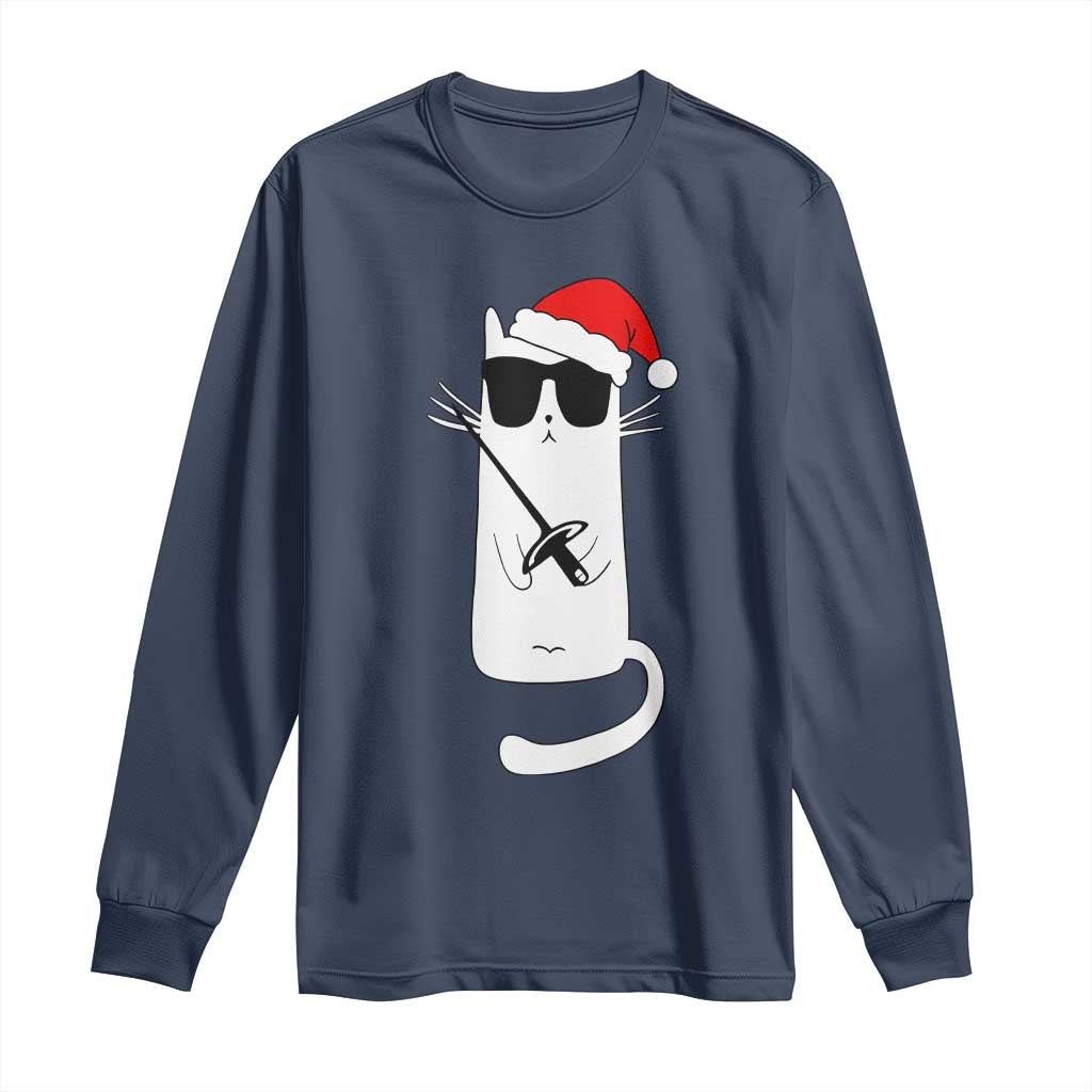 Funny Cat Fencing Christmas Long Sleeve Shirt Cute Kitty Lover - Wonder Print Shop