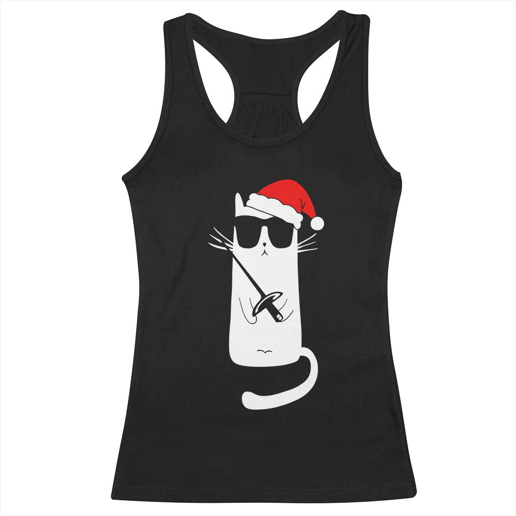 Funny Cat Fencing Christmas Racerback Tank Top Cute Kitty Lover - Wonder Print Shop