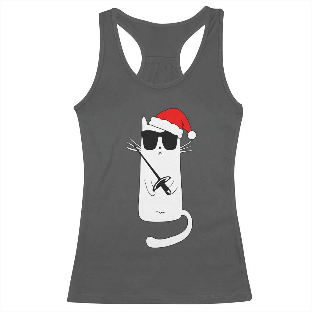 Funny Cat Fencing Christmas Racerback Tank Top Cute Kitty Lover - Wonder Print Shop