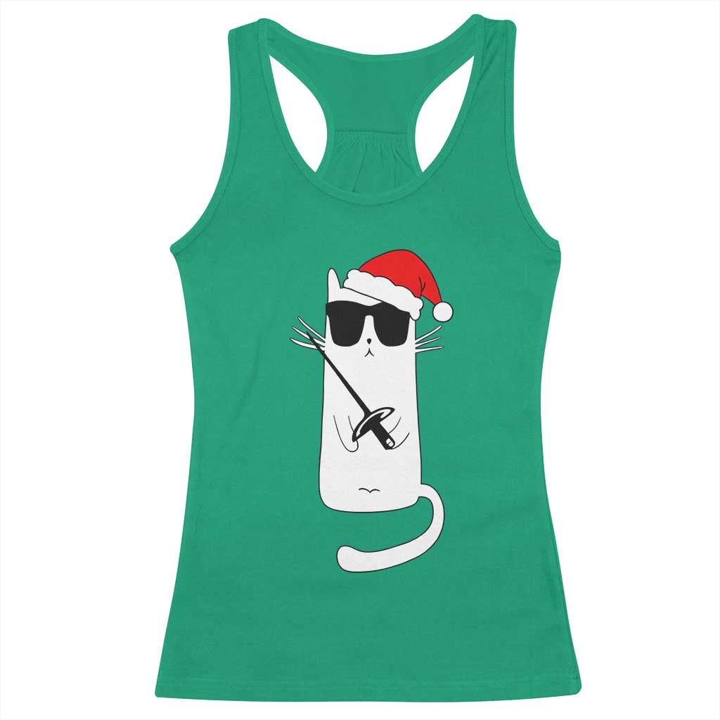 Funny Cat Fencing Christmas Racerback Tank Top Cute Kitty Lover - Wonder Print Shop