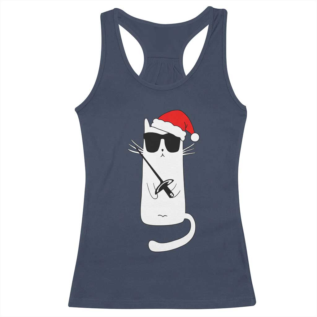 Funny Cat Fencing Christmas Racerback Tank Top Cute Kitty Lover - Wonder Print Shop