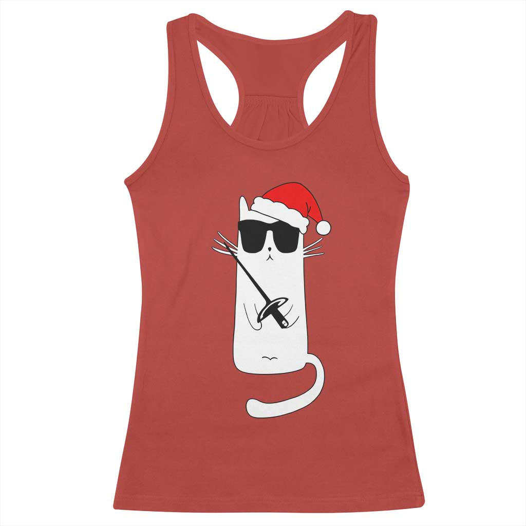 Funny Cat Fencing Christmas Racerback Tank Top Cute Kitty Lover - Wonder Print Shop