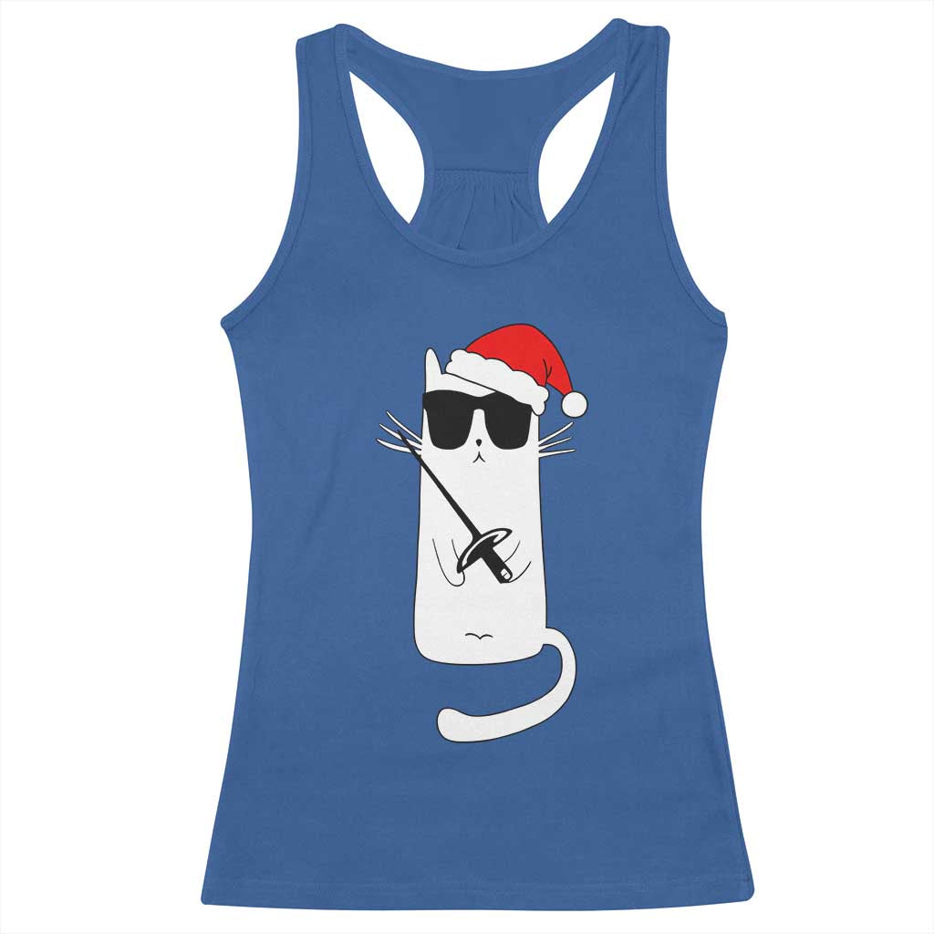 Funny Cat Fencing Christmas Racerback Tank Top Cute Kitty Lover - Wonder Print Shop