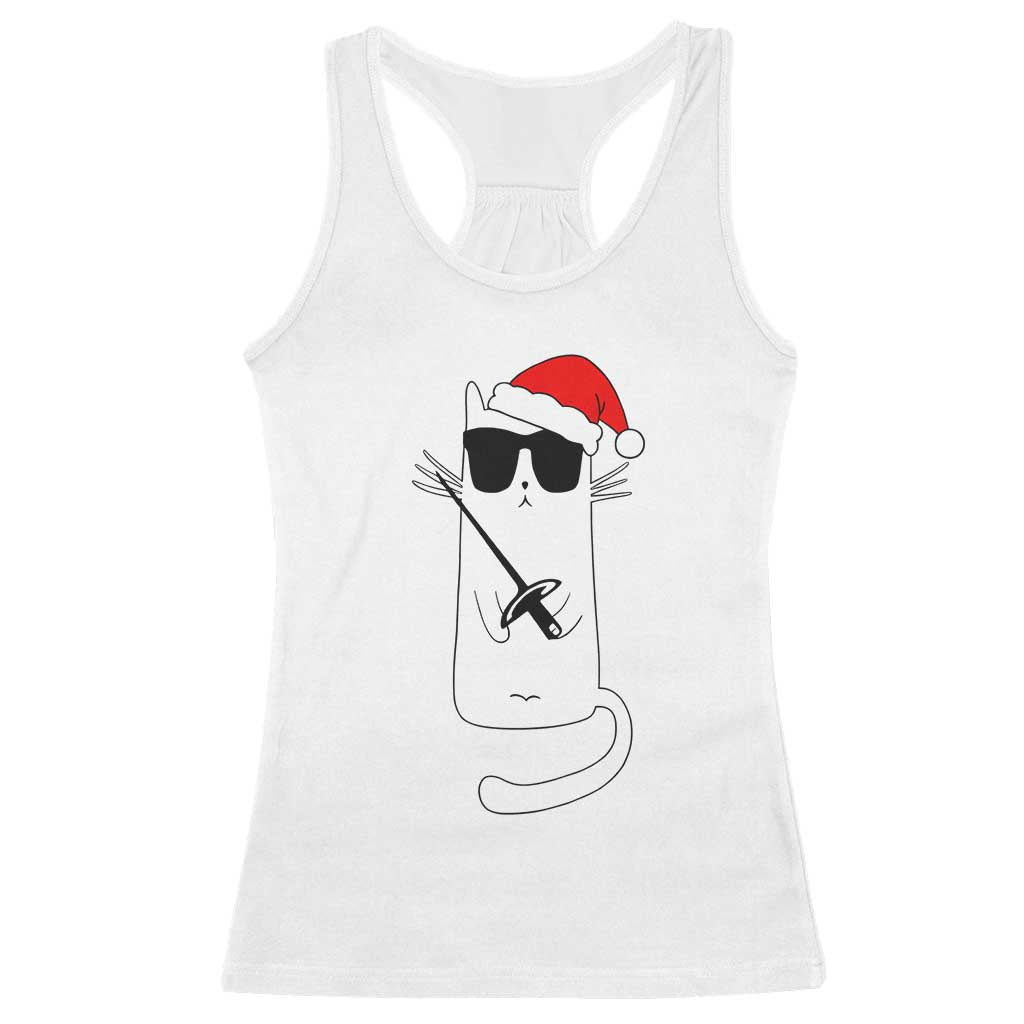 Funny Cat Fencing Christmas Racerback Tank Top Cute Kitty Lover - Wonder Print Shop