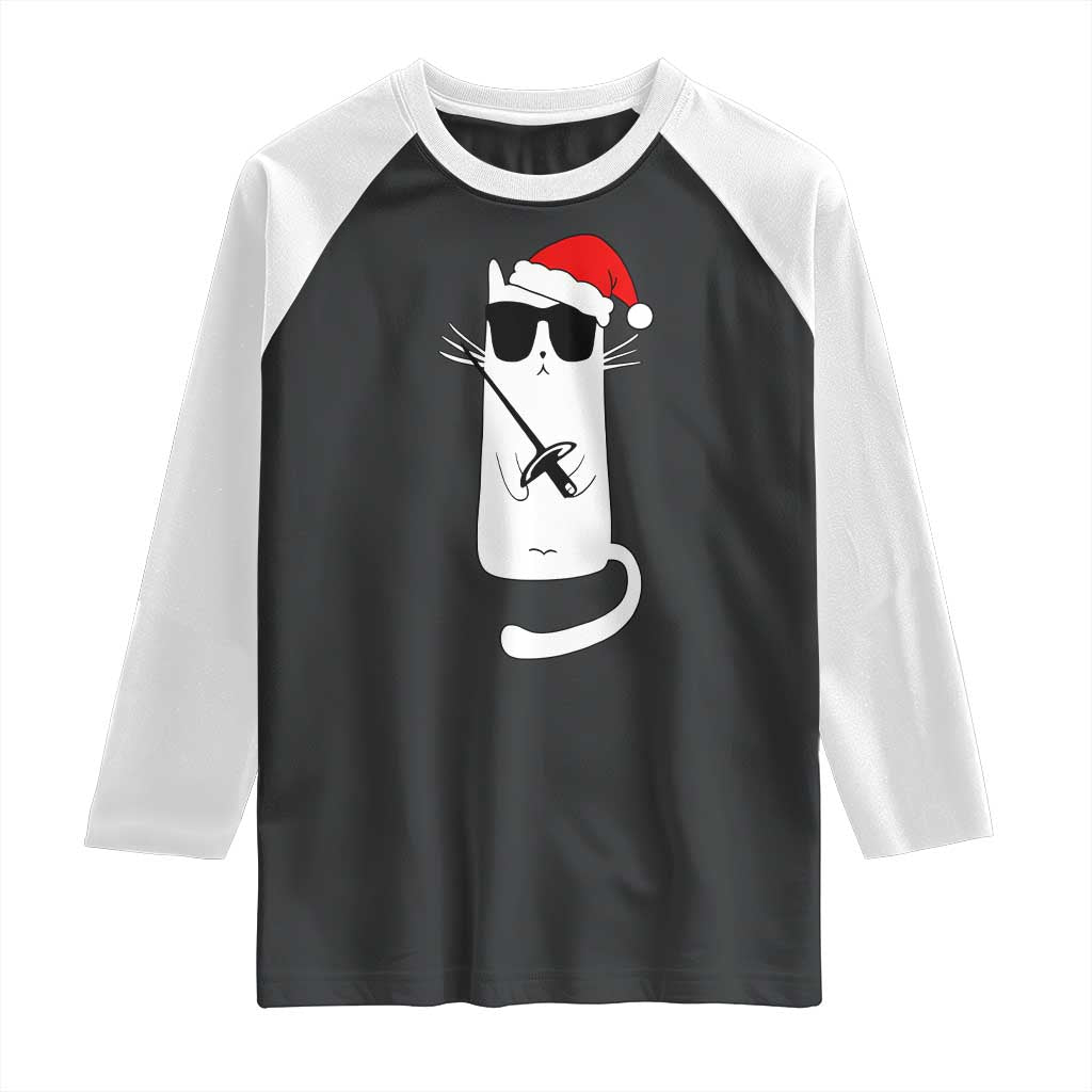 Funny Cat Fencing Christmas Raglan Shirt Cute Kitty Lover - Wonder Print Shop