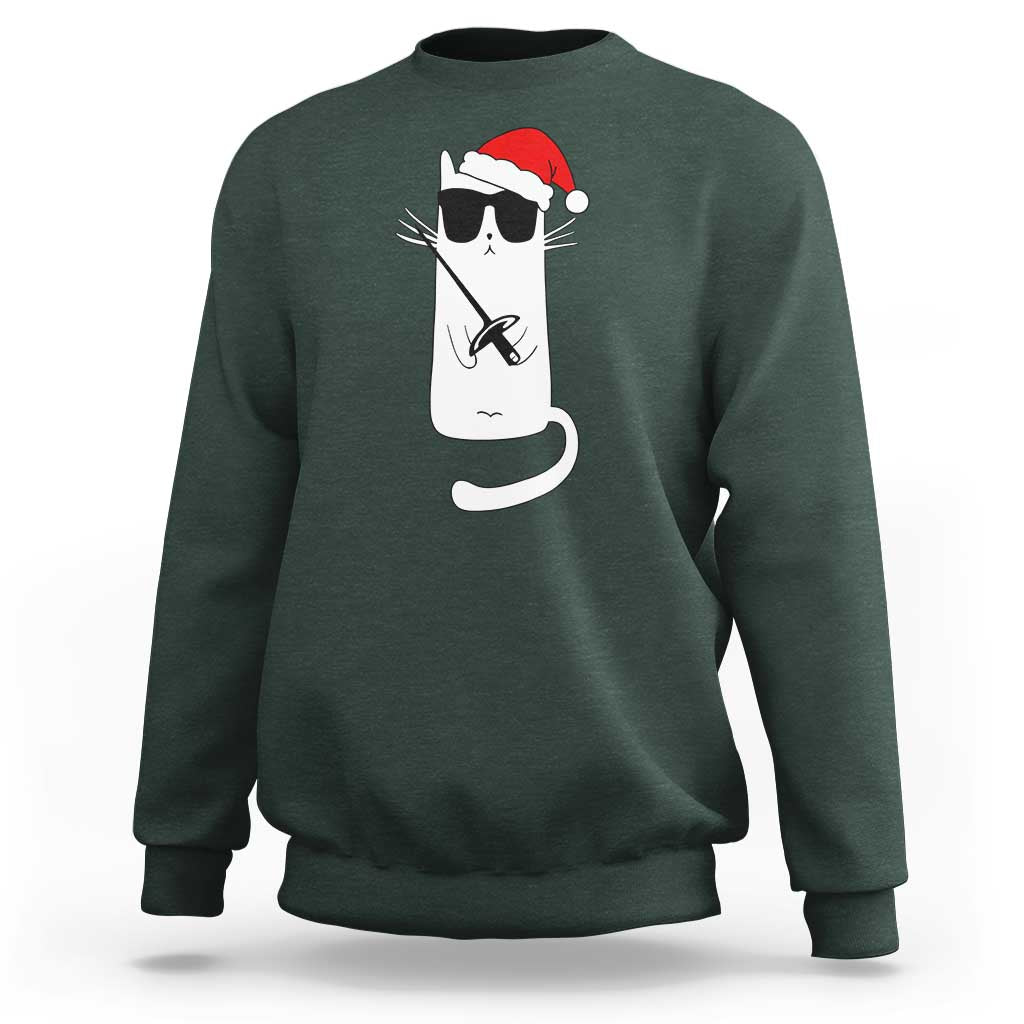 Funny Cat Fencing Christmas Sweatshirt Cute Kitty Lover - Wonder Print Shop