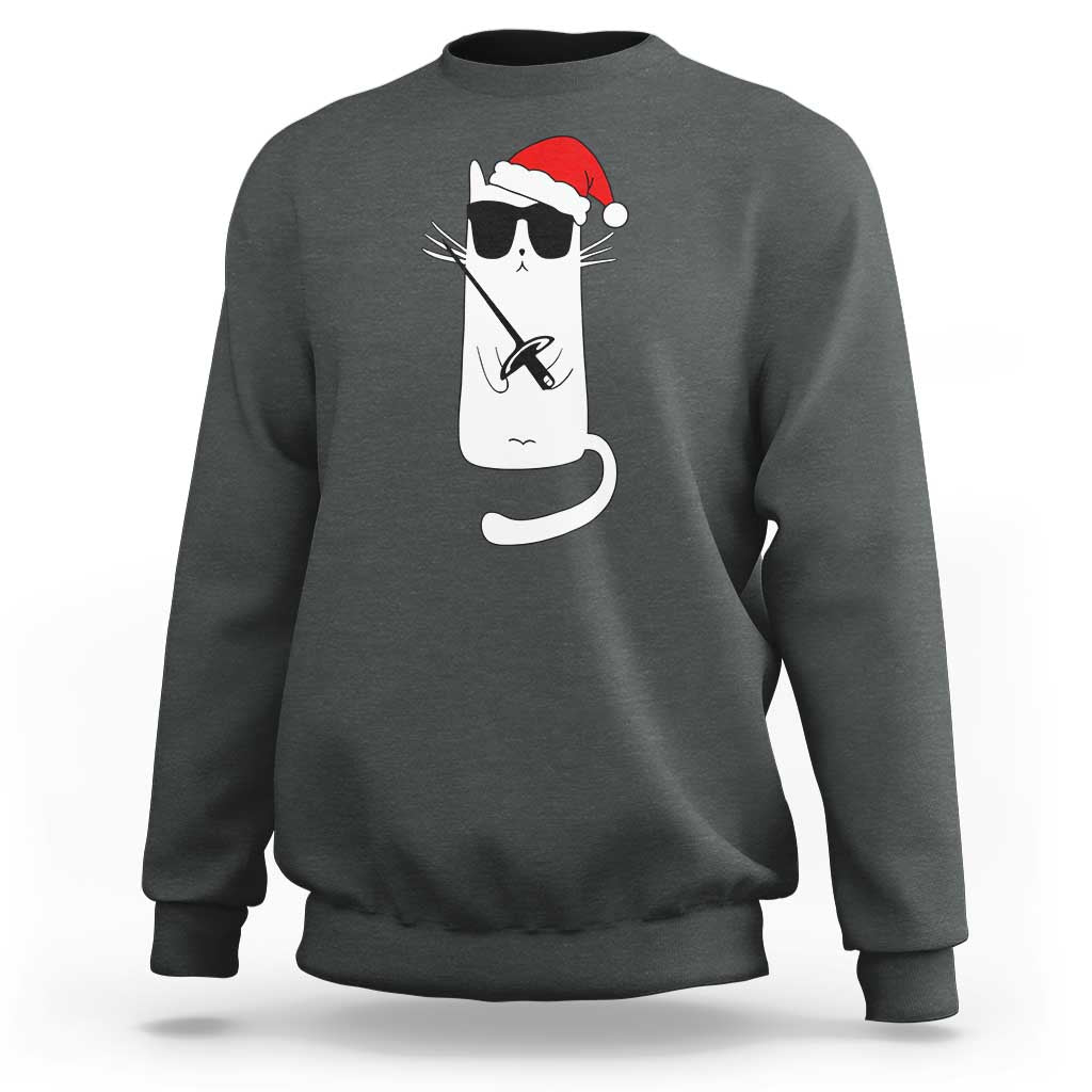Funny Cat Fencing Christmas Sweatshirt Cute Kitty Lover - Wonder Print Shop