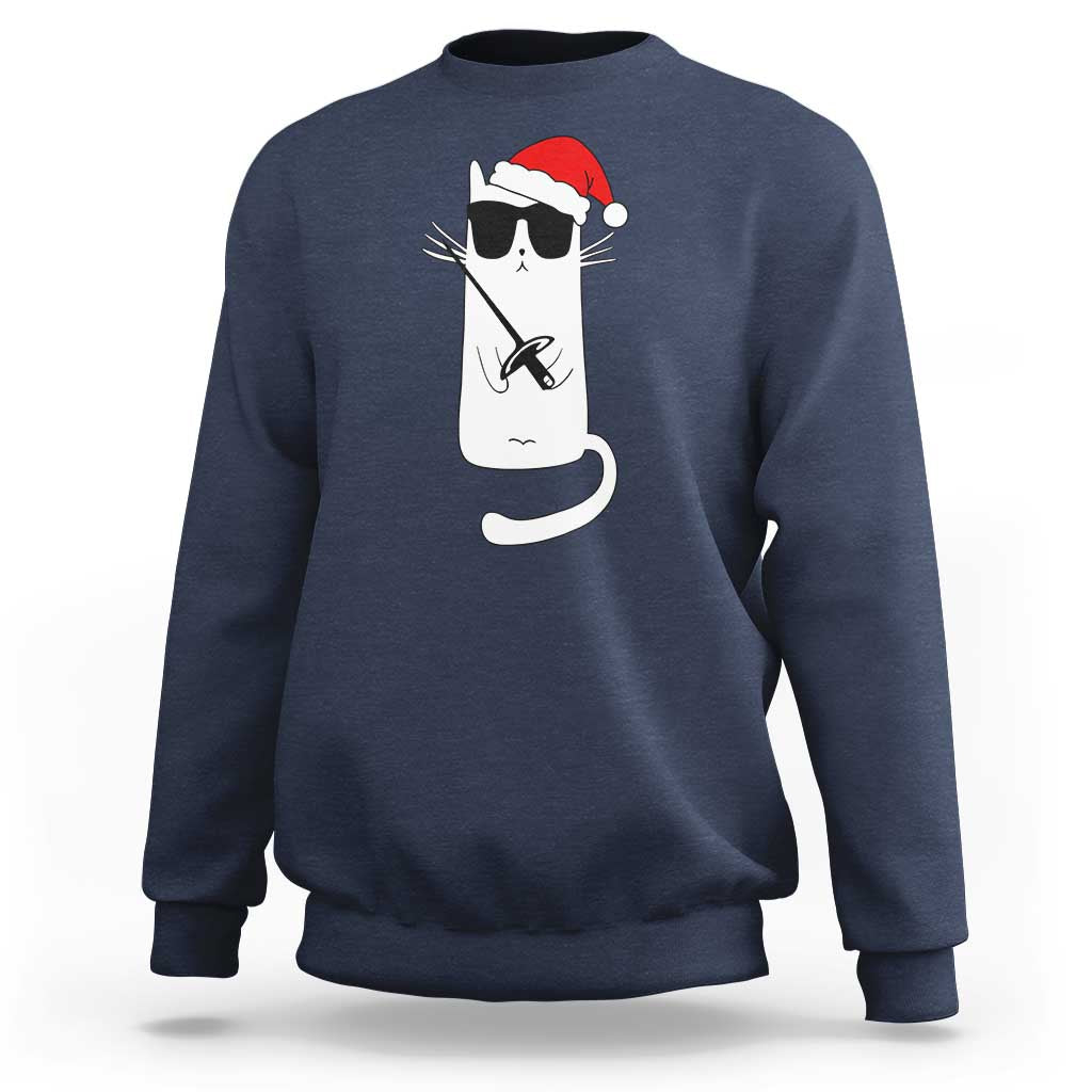Funny Cat Fencing Christmas Sweatshirt Cute Kitty Lover - Wonder Print Shop