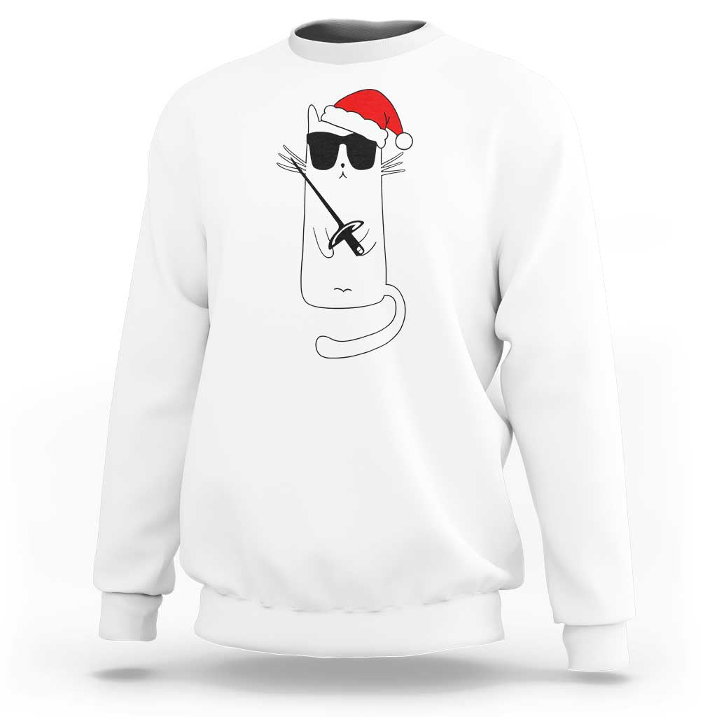 Funny Cat Fencing Christmas Sweatshirt Cute Kitty Lover - Wonder Print Shop