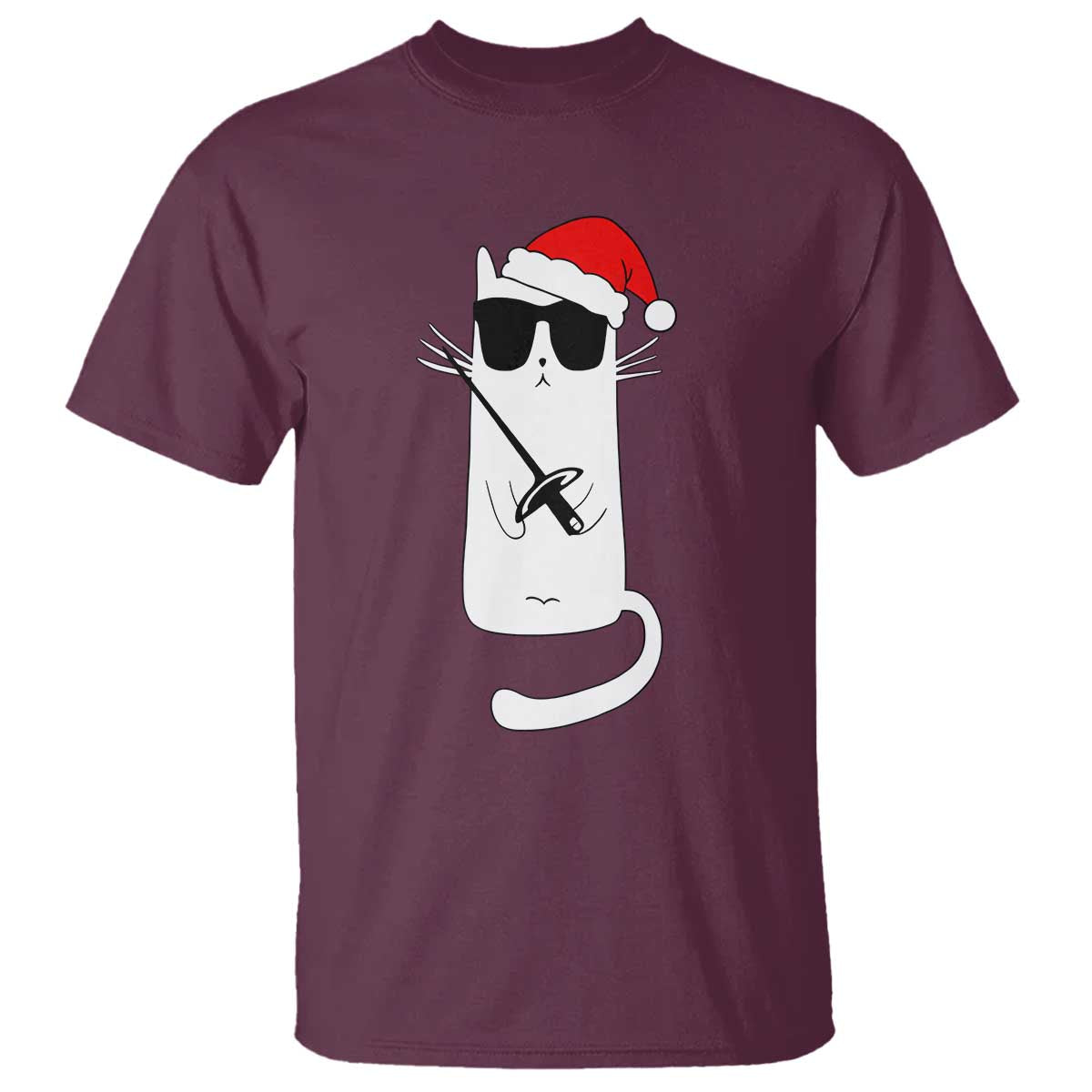 Funny Cat Fencing Christmas T Shirt Cute Kitty Lover - Wonder Print Shop
