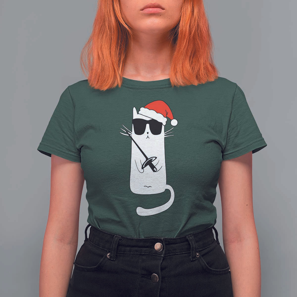 Funny Cat Fencing Christmas T Shirt For Women Cute Kitty Lover - Wonder Print Shop