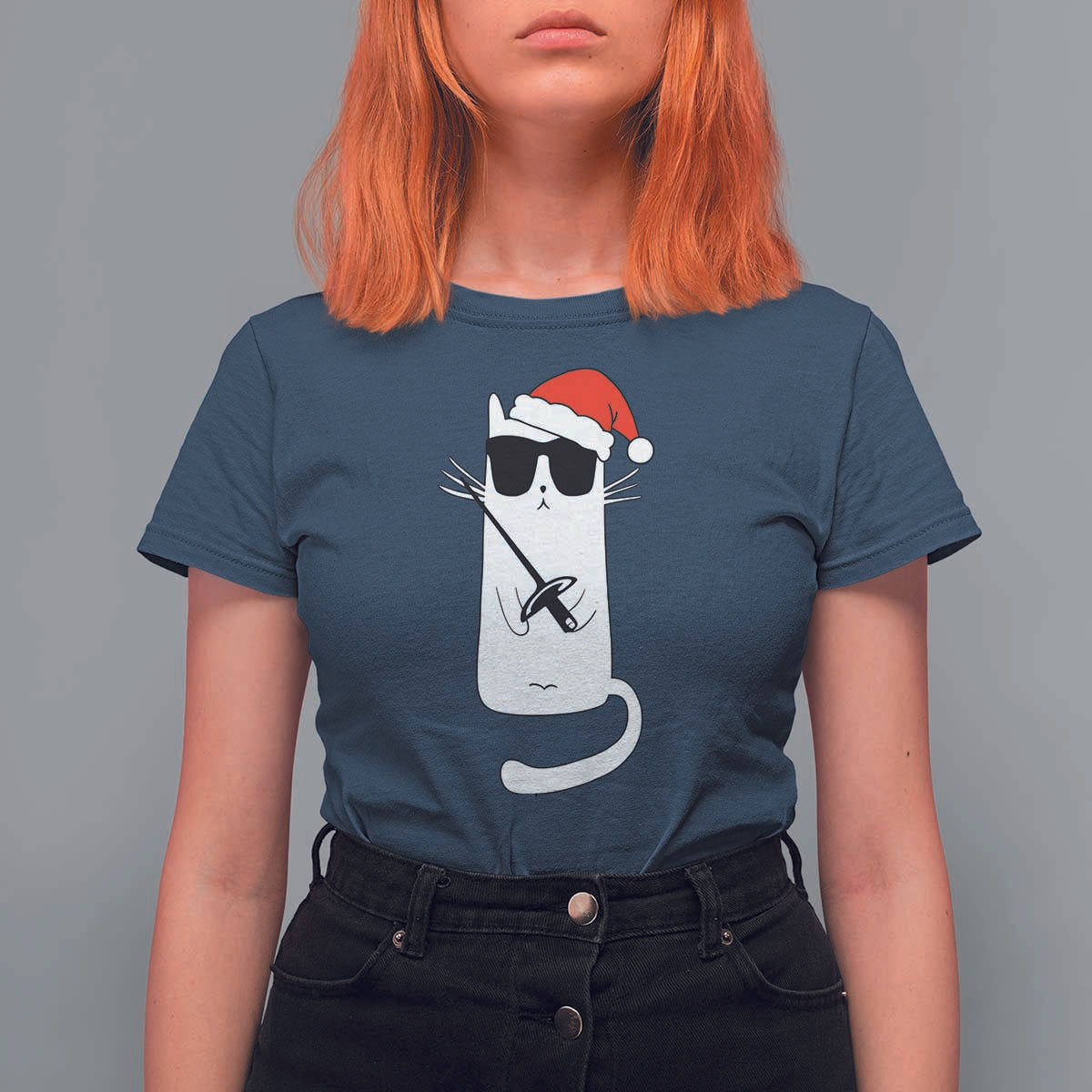 Funny Cat Fencing Christmas T Shirt For Women Cute Kitty Lover - Wonder Print Shop