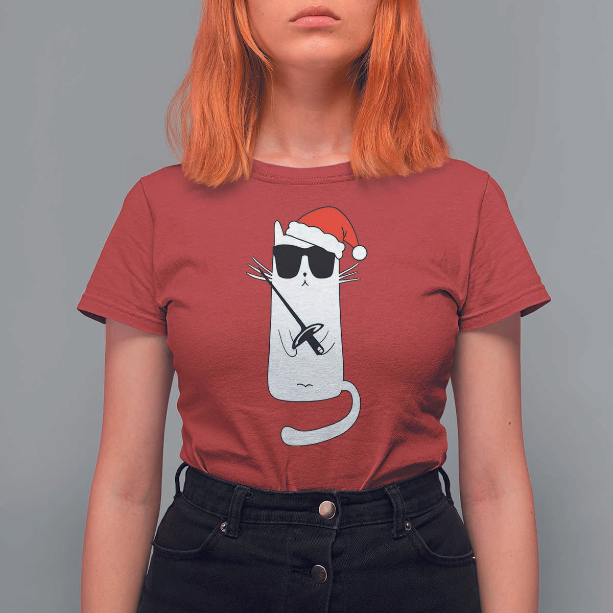 Funny Cat Fencing Christmas T Shirt For Women Cute Kitty Lover - Wonder Print Shop