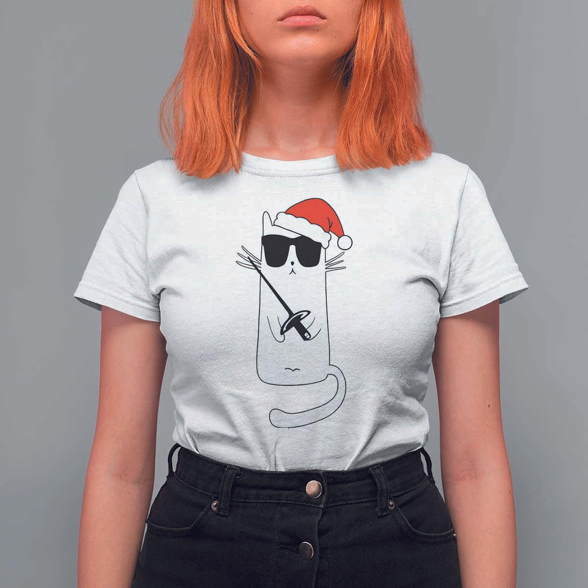 Funny Cat Fencing Christmas T Shirt For Women Cute Kitty Lover - Wonder Print Shop