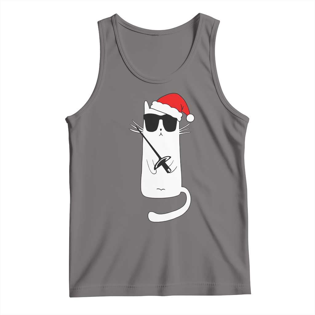 Funny Cat Fencing Christmas Tank Top Cute Kitty Lover - Wonder Print Shop