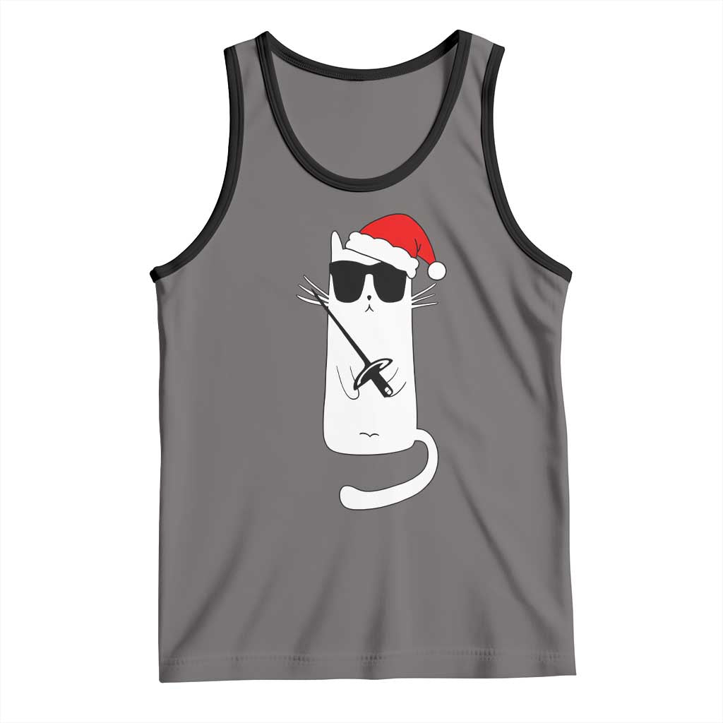 Funny Cat Fencing Christmas Tank Top Cute Kitty Lover - Wonder Print Shop
