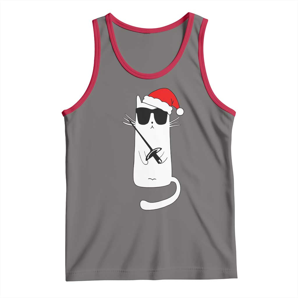 Funny Cat Fencing Christmas Tank Top Cute Kitty Lover - Wonder Print Shop