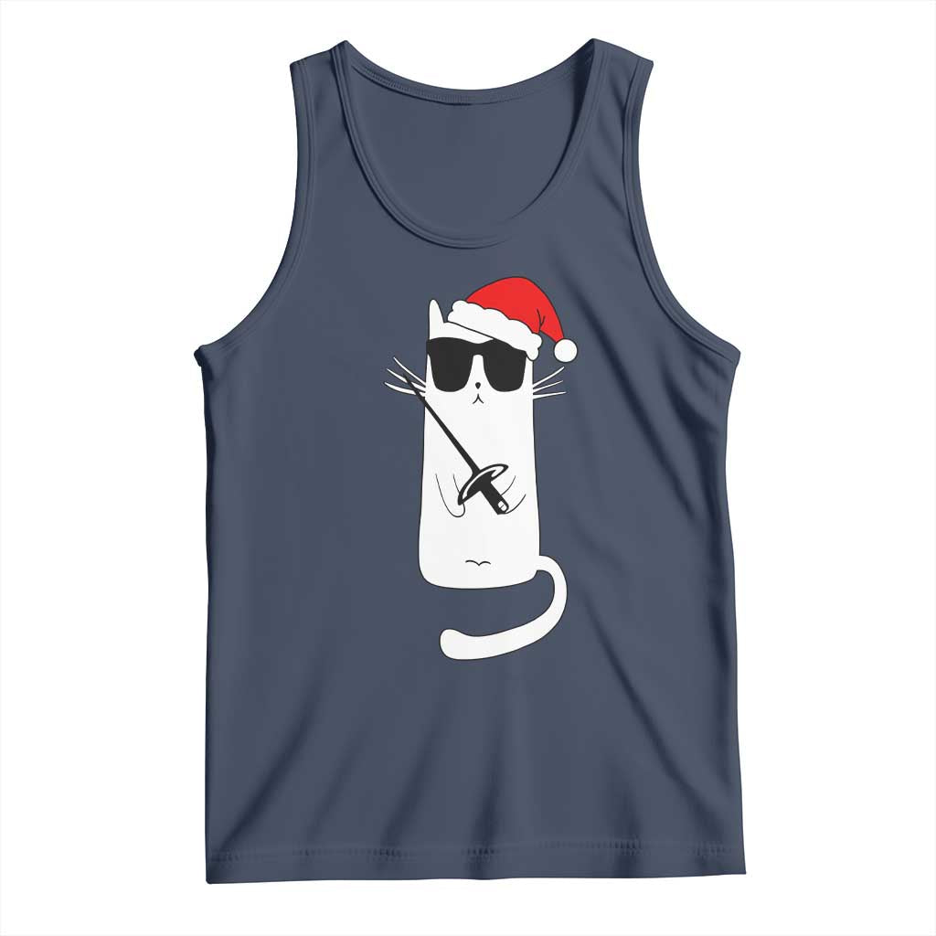 Funny Cat Fencing Christmas Tank Top Cute Kitty Lover - Wonder Print Shop