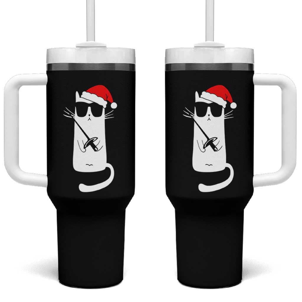 Funny Cat Fencing Christmas Tumbler With Handle Cute Kitty Lover - Wonder Print Shop