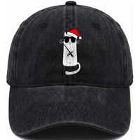 Funny Cat Fencing Christmas Washed Cotton Baseball Cap Cute Kitty Lover