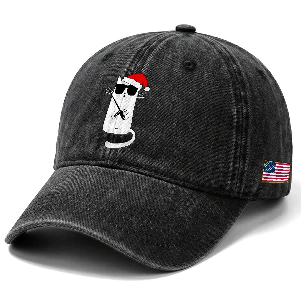 Funny Cat Fencing Christmas Washed Cotton Baseball Cap Cute Kitty Lover