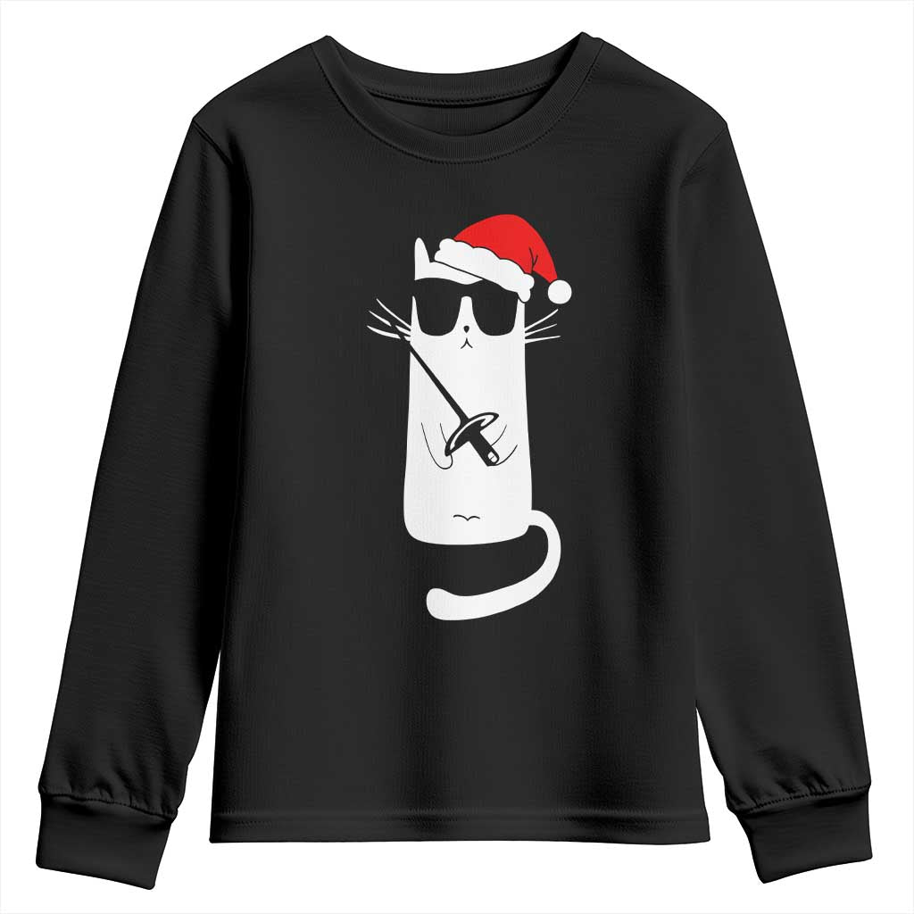 Funny Cat Fencing Christmas Youth Sweatshirt Cute Kitty Lover - Wonder Print Shop