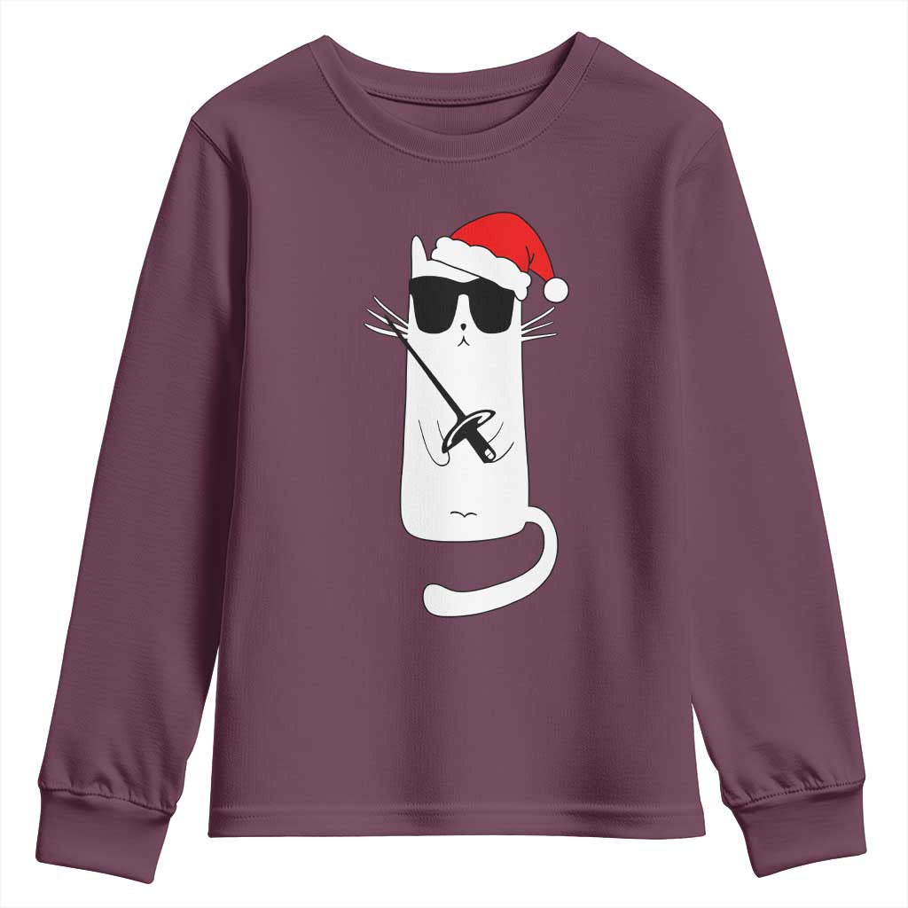 Funny Cat Fencing Christmas Youth Sweatshirt Cute Kitty Lover - Wonder Print Shop