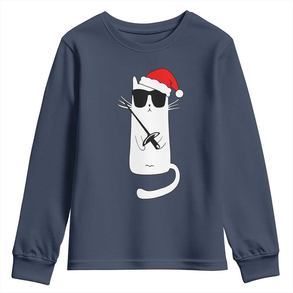 Funny Cat Fencing Christmas Youth Sweatshirt Cute Kitty Lover - Wonder Print Shop