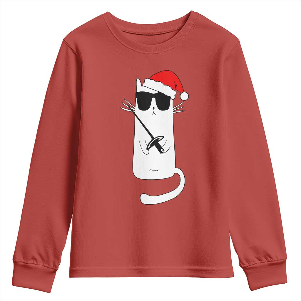 Funny Cat Fencing Christmas Youth Sweatshirt Cute Kitty Lover - Wonder Print Shop